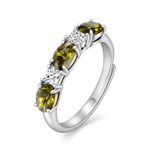 925 Sterling Silver Birthstone Rings for Women - Adjustable Size Women Jewelry Birthday Gifts for Girlfriend,Wife,Mom (08 - Peridot) - Image 1