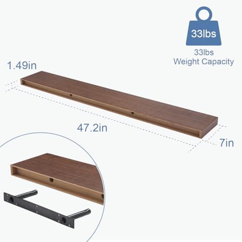 Mifurn Floating Shelves for Wall, Bathroom Shelves Over Toilet, Wall Shelves & Book Shelf for Room, Hanging Shelf, Modern Wooden Mounted Floating Shelves, 48x7x1.5 in (Walnut-Like, Set of 1) - Thumbnail 3
