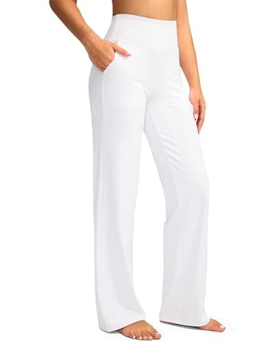 G Gradual Women's Yoga Pants Wide Leg with Pockets High Waist Stretch Loose Casual Lounge Sweatpants Petite/Regular/Tall (White, Inseam 30, XXL) - Image 1
