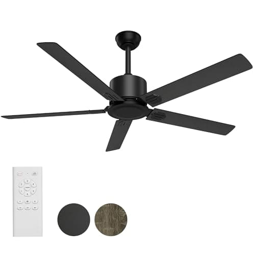 Obabala Outdoor Ceiling Fan for Patio/Living Room/Bedroom Modern Style - Wood 5 Blades, 52'' Black Ceiling Fan with Remote, No Light, Noiseless, Reversible - Image 1