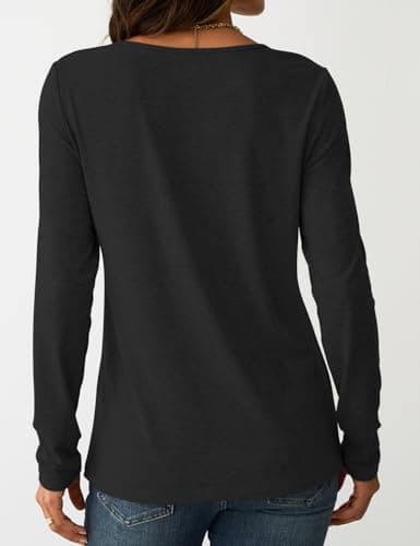 NORACORA Womens Tops Long Sleeve T Shirts Dressy Casual Spring Fall Outfits Pleated Front Shirts Round Neck Casual Tunic Basic Tee Tops Black XL - Thumbnail 4