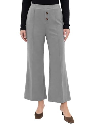EXLURA Women's Stretchy Work Capri Pants Elastic Waist Business Casual Flare Cropped Trousers Cotton Yoga Leggings Pockets Grey - Image 1