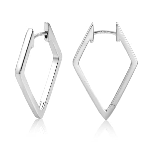 Sterling Silver Hoop Earrings for Women Geometric Rhombus Huggie Hoop Earrings Hypoallergenic Jewelry - Image 1
