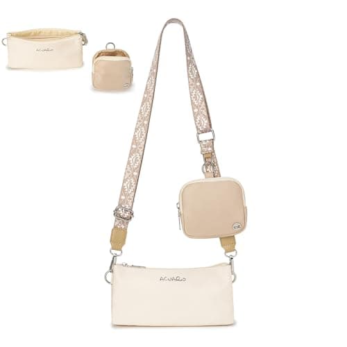 ACUARIO Crossbody Bags for Women - Nylon Purse Trendy Mul-pockets Waterproof Shoulder Bag with Wide Strap (Beige)