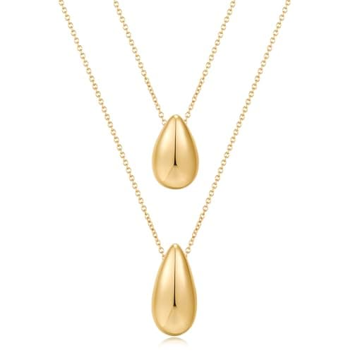 Lnmoieu Dainty Gold Layered Necklaces for Women Chunky Teardrop Pendant Trendy Jewelry Gifts - Image 1