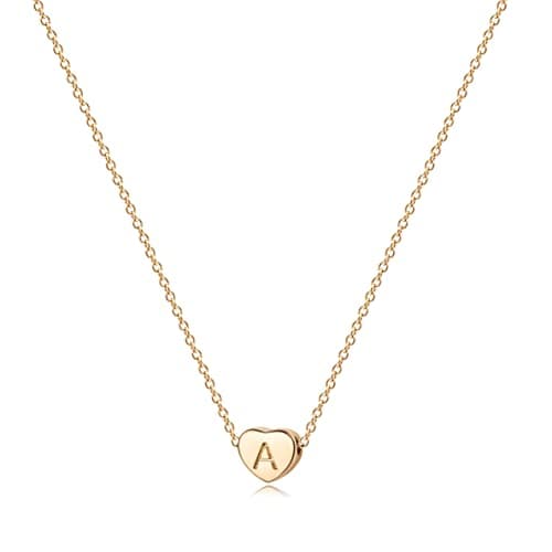 Fettero Tiny Gold Initial Heart Necklace-14K Gold Plated Handmade Dainty Letter Heart Necklace for Women Necklace Jewelry (A) - Image 1