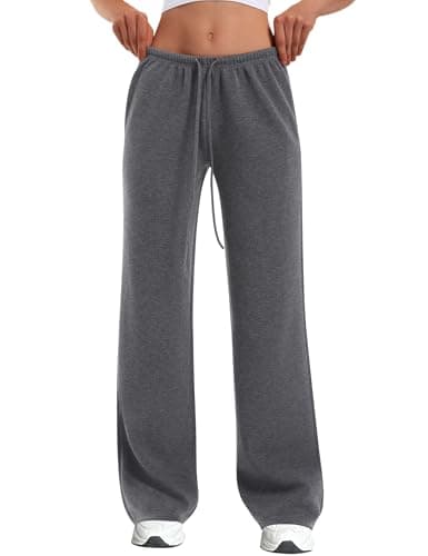 HeSaYep Women's Wide Leg Sweatpants Straight Leg Lowrise Sweat Pants Drawstring Elastic Low Waist Pants with Pockets, Dark Grey XS - Image 1