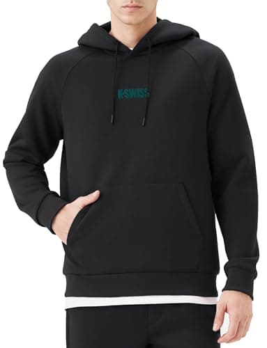 K-Swiss Heritage Men's Hoodies - Pullover Long Sleeve Sweatshirt Casual Club Hooded for Gym Workout Black M - Image 1