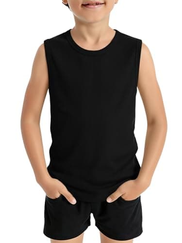 ZDC Tank Tops for Boys - 2026 Casual Sleeveless Crewneck Athletic Workout Tees Basic Solid Undershirts 5-14 Years Black - Image 1