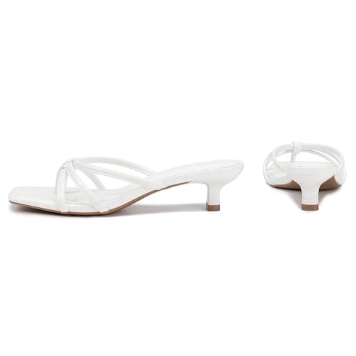 Athlefit White Kitten Heels for Women Strappy Flip Flop Low Heels Square Toe Comfortable Dressy Party Heeled Sandals Size 10 - Thumbnail 5