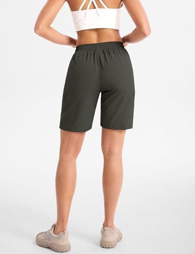 Cyasundent Women's 9" Hiking Cargo Shorts Lightweight Stretch Quick Dry Athletic Golf Summer Bermuda Shorts for Women (Army Green_XXL) - Thumbnail 2