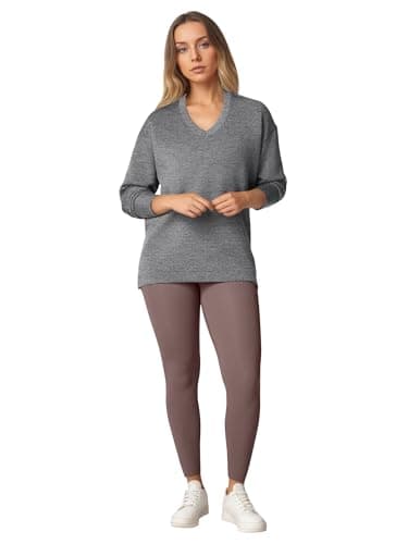 COCOMARTS Womens V Neck Sweatshirts Long Sleeve Casual Shirts Pullover Comfy Tunic Tops 2025 Fall Fashion Outfits Clothes Gray Small - Thumbnail 5