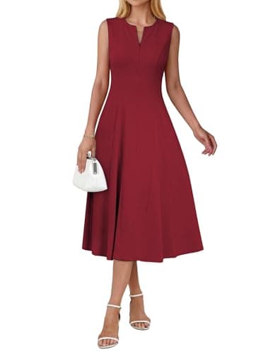 Zelroxa Womens Summer Sleeveless Midi A line Zip Up Dresses 2026 Flowy Crewneck Elegant Formal Cocktail Spring Dress Red - Image 1