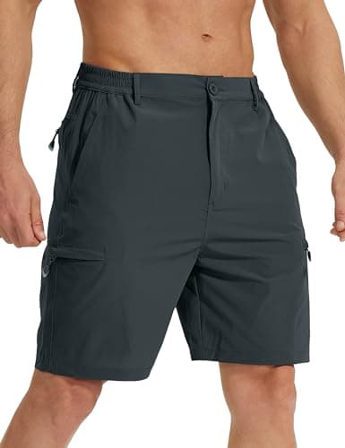 MOURCE Quick Dry Cargo Shorts for Men - Travel Shorts with Zipper Pockets for Hiking Golf Fishing, Grey - Image 1