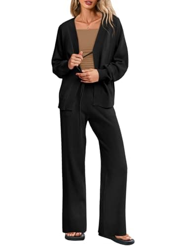 Tankaneo Womens 2 Piece Sweater Sets Oversized Tie Front Cardigan Elastic Waist Pants 2025 Matching Loungewear - Image 1