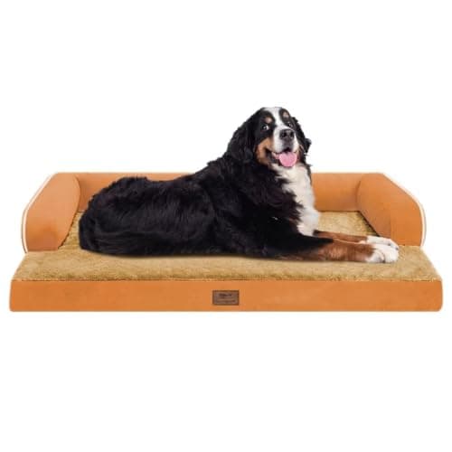 Large Dog Bed Orthopedic Washable, Orthopedic Dog Beds for Large Dogs with Washable Cover, Removable Bolster and Non-Slip Bottom Orange Gaint Pet Beds, XXXLarge Extra Large Dogs - Image 1