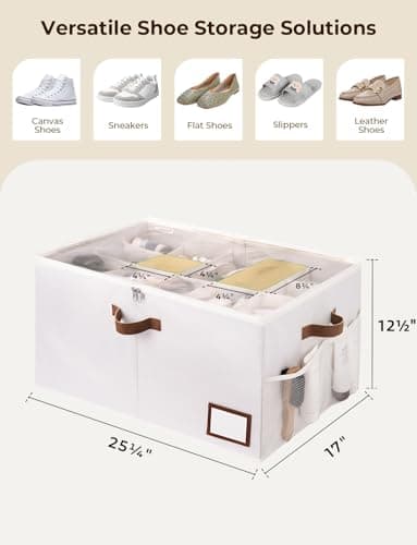 StorageWorks Shoe Organizer for Closet, Shoe Storage with Side Mesh Pocket, Shoe Cubby With Clear Cover, Storage Shoe Containers for Sneakers and Sandals, Fits up to 20 Pairs, Beige - Thumbnail 2