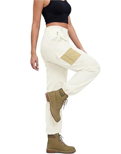 LOOKBOHO 𝐂𝐚𝐫𝐠𝐨 𝐏𝐚𝐧𝐭𝐬 𝐖𝐨𝐦𝐞𝐧 Summer 2026 Color Block Pockets Lightweight Travel Drawstring Joggers Straight Leg Casual Hiking Trousers Light Apricot X-Large - Image 1