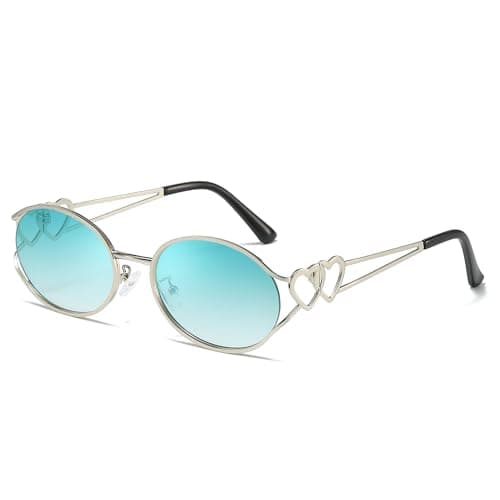 SODQW Retro Oval Sunglasses for Women Trendy Metal Frame Round Designer Sun Glasses with Heart Accents UV Protection - Image 1