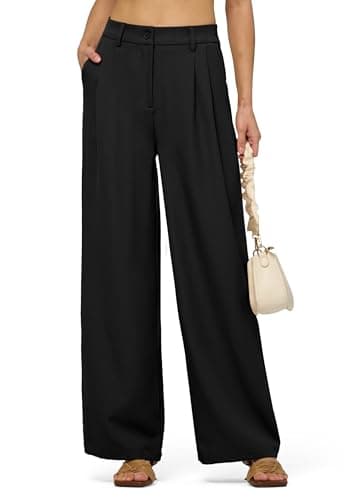 CHEERYAH Women's Work Pants Wide Leg Dress Pants Casual Slacks Office Pants High Waisted with Pockets 30" Black S - Image 1