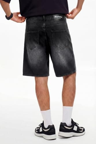Heyfanee Mens Baggy Jean Shorts, Jorts Men Casual Denim Shorts for Men Black 34 - Thumbnail 2