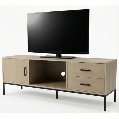 ALPOME TV Stand for 55/60 Inch TV, Modern Wood Entertainment Center with Storage, 52" Media Console Table with 2 Drawers & Door Cabinet, Television Stands for Living Room & Bedroom (Wood Tone)