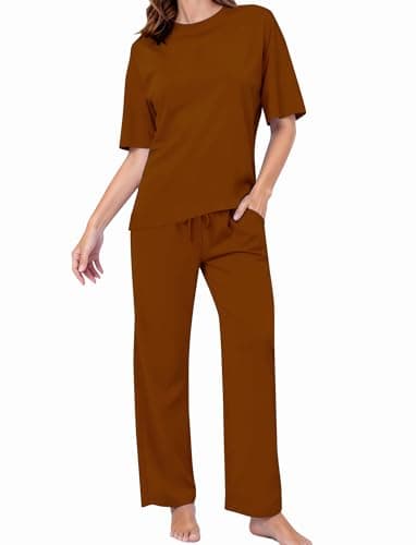 PATPAT Lounge Sets for Women Short Sleeve Pajama Set Soft Comfy Elastic Pjs 2 Piece Loungewear Outfits with Pockets Orange, XL - Image 1
