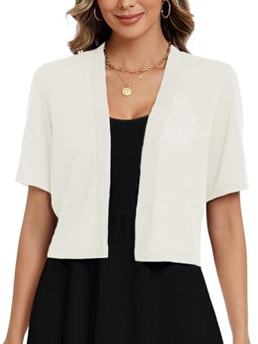 Heymoments Women's Thin Shrugs for Dresses White X-Large Open Front Short Sleeve Lightweight Coat Cropped Tops Shawls and Wraps Cardigan Dressy Clothes - Image 1