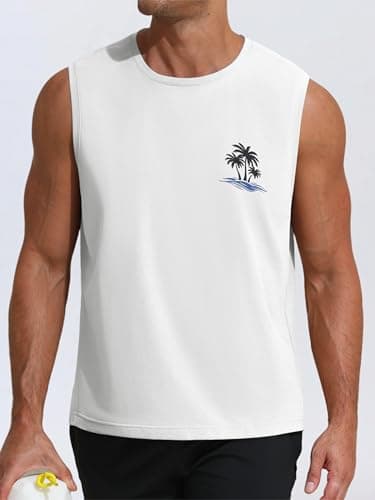 Gentlewarm White Tank Top Men Sleeveless Quick Dry Workout Tank Tops Hawaiian Running Muscle Beach Shirts - Thumbnail 2