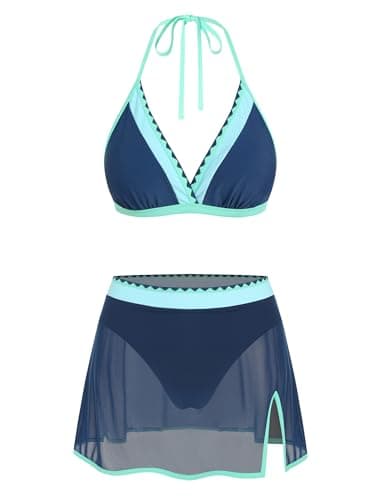 ZAFUL Women V Neck Bikini Set with Swim Skirt Two Piece Tummy Control Swimsuits Bathing Suit Navy XL - Image 1