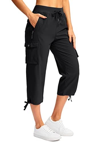 Soothfeel Women's Cargo Capris Pants with 6 Pockets Lightweight Quick Dry Travel Hiking Summer Pants for Women Casual (Black, M) - Image 1