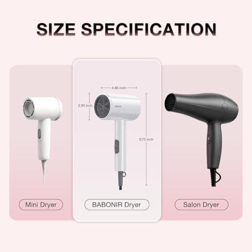 Blow Dryer with Diffuser, 1875W Fast-Drying, Foldable, Ionic Turbo Hair Dryer with Diffuser & Concentrator Nozzle, Compact, 3 Heat & 2 Speed Settings, 8FT Cord for Home Salon, White - Thumbnail 2