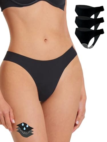 La LiVita 360°Protection Side-Leakproof Thongs,Postpartum Panties, Odor Control Period Underwear for Women & Teens 3 Pack Black - Image 1