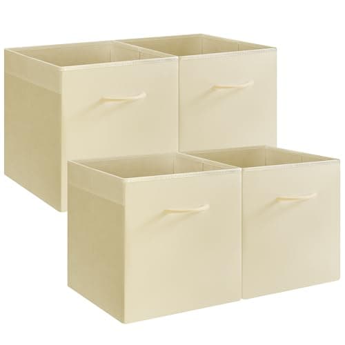 StorageWorks Beige Storage Cubes, 13x13 Storage Cube Bins with Handle, Cube Storage Organizer Bins for Shelves and Closet, Collapsible Storage Bins, 4-Pack - Image 1
