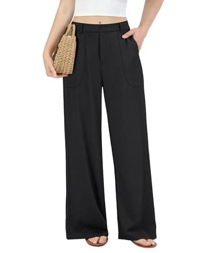 JEKAOYI Womens Wide Leg Linen Cotton Pants Summer Casual Stretchy Lightweight High Waisted Trousers for Work Lounge Black - Image 1