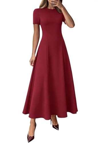 KIRUNDO Wedding Guest Dresses for Women 2026 Spring Summer Short Sleeve Pleated Long Flowy A Line Formal Maxi Dress Pockets(Burgundy, Medium) - Image 1