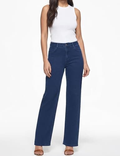 ZPIUO Straight Leg Jeans for Women - High Waisted Wide Leg,Y2K Loose Fit Denim Pants with Pockets 90s Dark Blue, Size 10 - Thumbnail 3