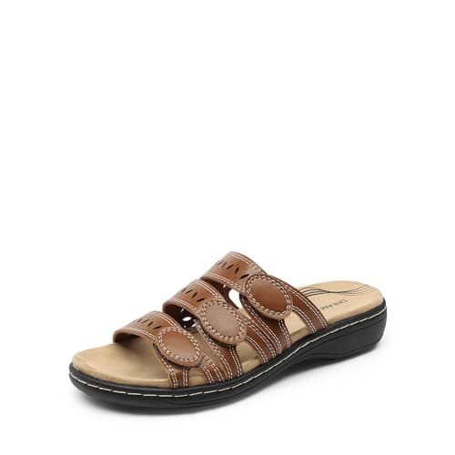 DREAM PAIRS Women's Slide Sandals Comfortable Arch Support Casual Walking Sandals Adjustable Straps Slip On Low Wedge Flat Sandals,Size 8,Brown,DWUMSS2510 - Image 1