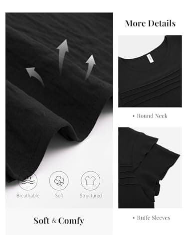 Funlingo Womens Dressy Casual Tops Summer Business Work Blouses Ruffle Short Sleeve Crew Neck Pleated Shirts Trendy Outfits 2026 Black 2XL - Thumbnail 5