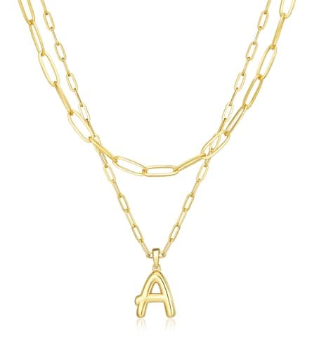 adoyi Valentines Day Gifts Initial Necklaces for Women Hers Dainty 14K Gold Plated Heart Layered Letter A Pendant Necklace Stack Jewelry Birthday Valentines Day Gifts for Her Mom and Wife - Image 1