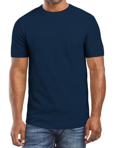 Men's Textured Knit T Shirt Short Sleeve Crew Neck Solid Color Casual Fitted Summer Pullover Top Fashion Basic Tee Navy - Image 1