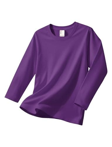 PATPAT Girls Long Sleeve Shirts Size 15-16 Years Purple Cotton Crewneck Solid Tops Casual Basic Tees Blouses for Teens Girl - Image 1