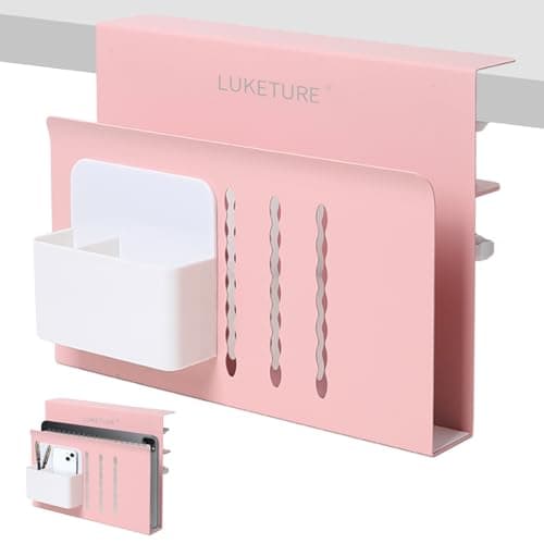 LUKETURE Desk Side Storage, Steel Side Desk Organizer, No Drill Workspace Organizers, Clamp on Computer Desk Accessories, with Magnetic Pen Holder, Fits Flat Edge Tables 0.3" to 2.8" - Image 1