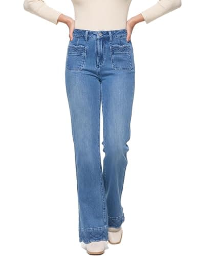 ZPIUO Women's Wide Leg Jeans Trendy High Waisted Stretchy Straight Leg Jeans Loose Denim Pants with Pockets Classic Blue Size 14 - Image 1