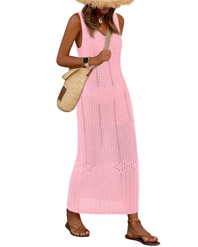 BTFBM Crochet Swimsuit Coverup for Women Summer Outfits Spring 2026 Swimwear Bathing Suit Cover Up Beach Vacation Clothes(Pink, XX-Large) - Image 1