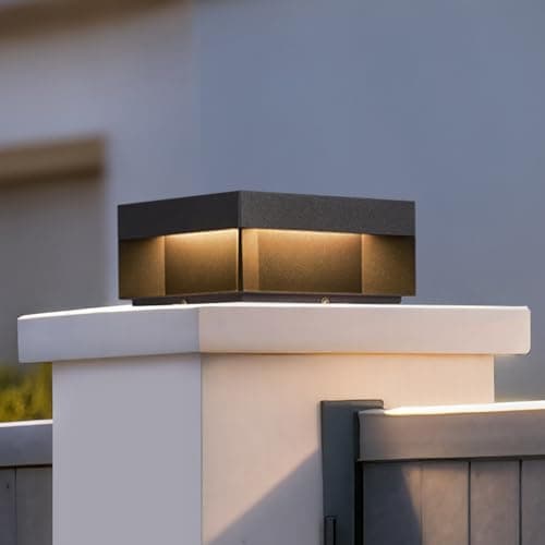 VZVI Solar Post Lights Outdoor, 7.9'' Pillar Lights Waterproof, 3000K Fence Column Cap Light Dusk to Dawn Solar Powered Lantern, Modern Lamp Posts Outdoor Lighting Fixture for Yard Pathway Deck Garden - Image 1