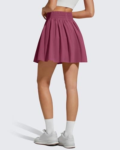 G4Free High Waisted Tennis Skirts for Women 15" Flowy Golf Skort Athletic Inner Shorts with 4 Pockets(Dark Burgundy,M) - Thumbnail 5