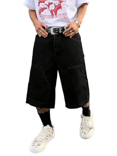 DISLANBO Mens Baggy Jeans Shorts Loose Fit Multiple Pockets Wide-Leg Denim Shorts Below Knee Hip Hop Streetwear - Image 1