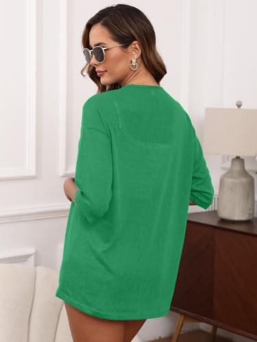Heymoments Cardigan for Women Green Large Draped 3/4 Sleeve Open Front Lightweight Casual Soft Drape Summer Fall Kimonos Cardigans - Thumbnail 5