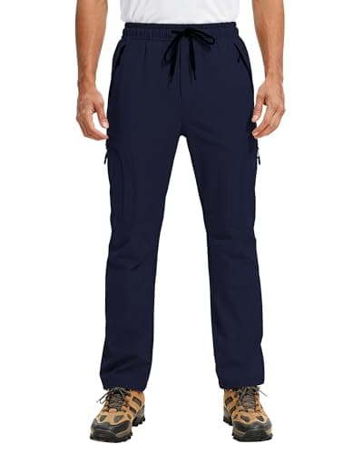 Mens Hiking Pants 5 Pockets Water Resistant Quick Dry Lightweight UPF 50+ Cargo Elastic Waist Drawstring Cuff Work Casual Golf Athletic Travel Jogging Navy Blue M - Image 1
